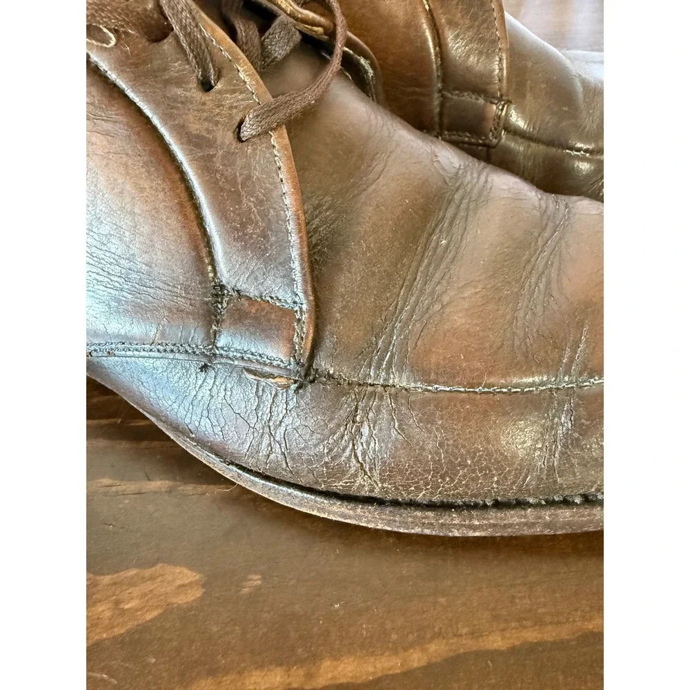 Vintage Brown Leather‎ Apron Toe Derby Shoes Lace Up Dress Shoes Distressed Mens